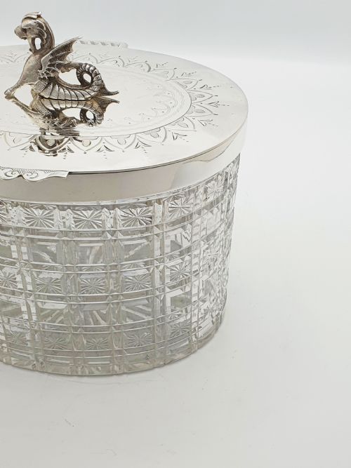 MAGNIFICENT ANTIQUE VICTORIAN BISCUIT BARREL WITH HERALDIC DRAGON FINIAL CIRCA 1870 - ADDITIONAL PHOTO 11