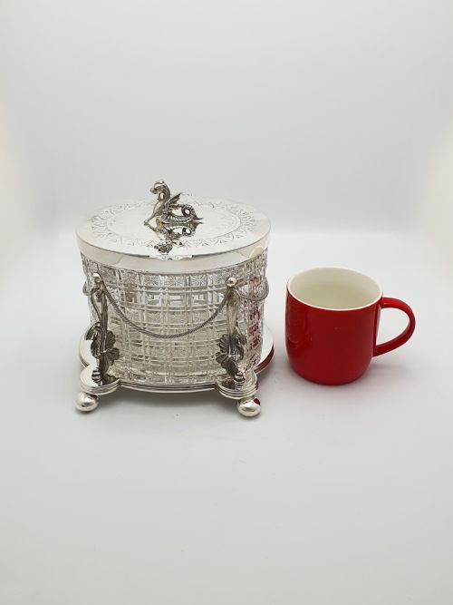MAGNIFICENT ANTIQUE VICTORIAN BISCUIT BARREL WITH HERALDIC DRAGON FINIAL CIRCA 1870 - ADDITIONAL PHOTO 12