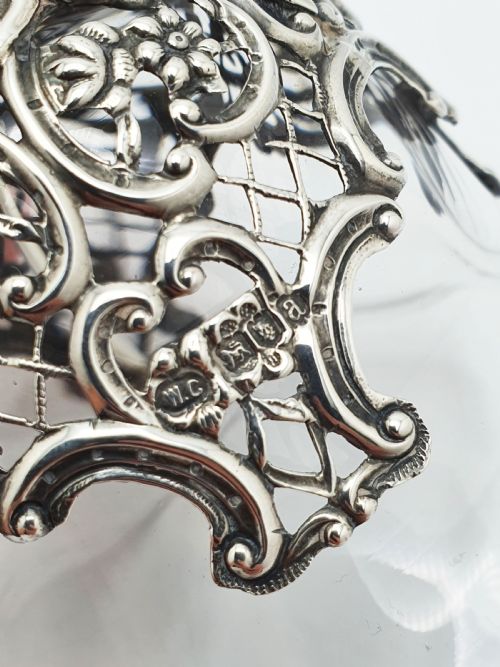 RARE STERLING SILVER AND GLASS TABLE BELL WITH ORNATE FIGURAL HANDLE 1896 - ADDITIONAL PHOTO 4