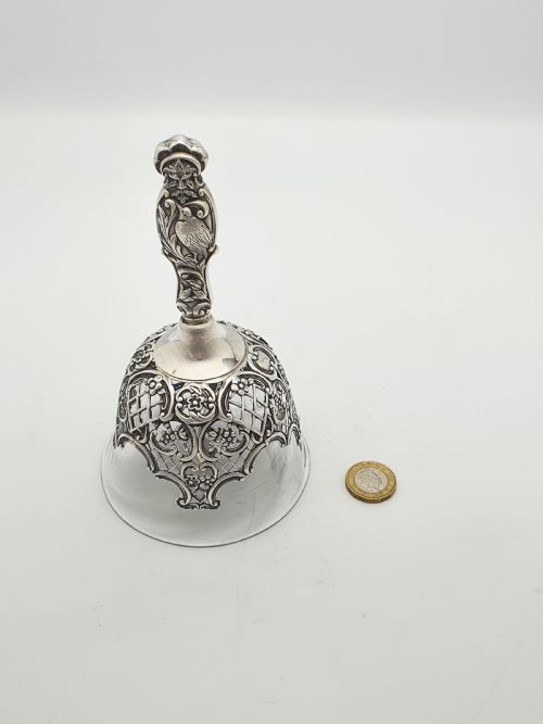 RARE STERLING SILVER AND GLASS TABLE BELL WITH ORNATE FIGURAL HANDLE 1896 - ADDITIONAL PHOTO 7