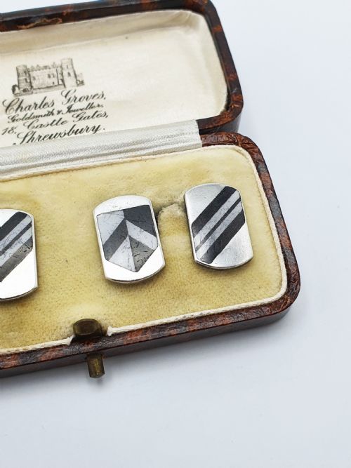 fig 1. Nice Art Deco Sterling Silver & Enamel Cufflinks Set – circa 1930