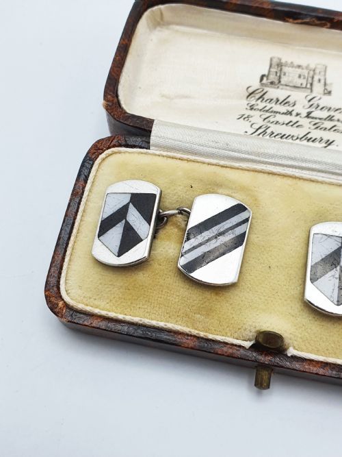 fig 2. Nice Art Deco Sterling Silver & Enamel Cufflinks Set – circa 1930