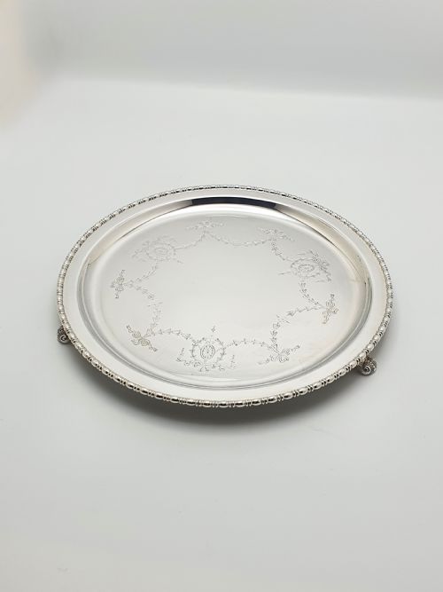 Nice Antique Silver-plated Salver with Engraved Neoclassical Motif – Circa 1905