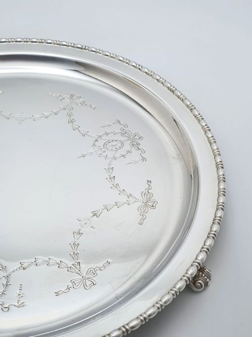 fig 1. Nice Antique Silver-Plated Salver with Engraved Neoclassical Motif – circa 1905