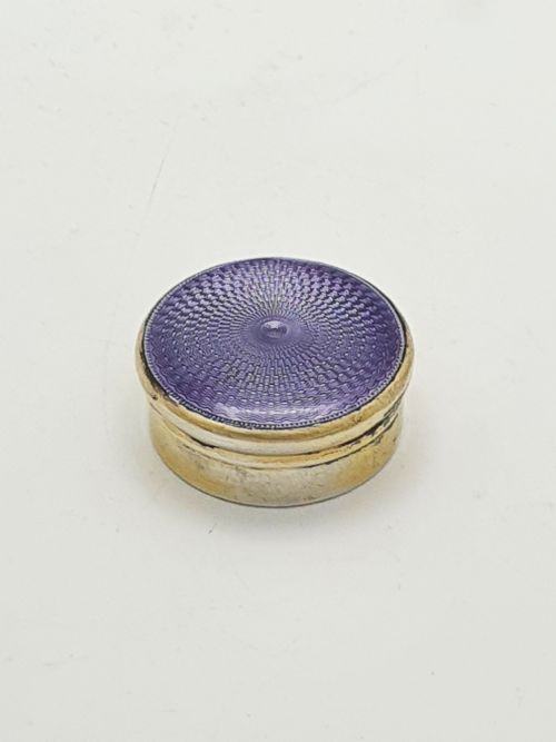 fig 1. Antique Sterling Silver & Purple Guilloché Enamel Pill Box - 1926