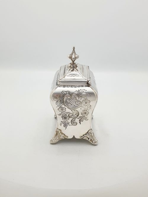 fig 2. Lovely Antique Silver-Plated Tea Caddy with Shell Spoon – circa 1860