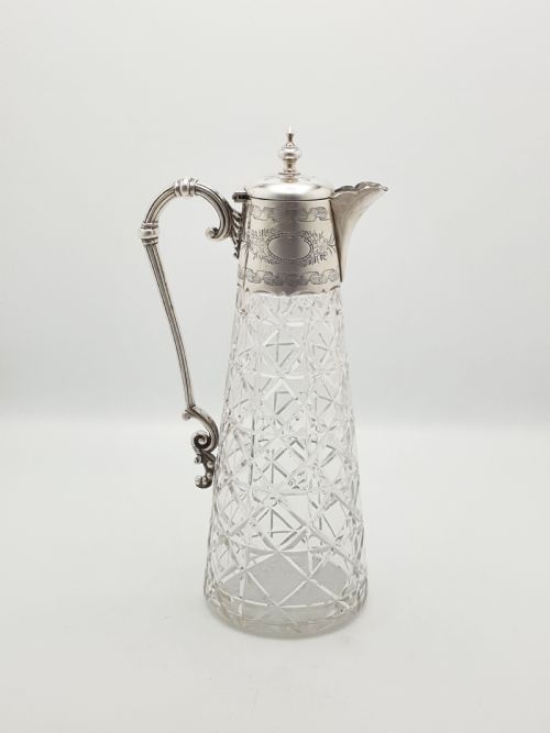 SPLENDID ANTIQUE VICTORIAN SILVERPLATE MOUNTED CUT GLASS CLARET JUG CIRCA 1880 - ADDITIONAL PHOTO 1