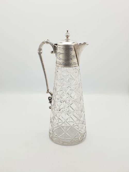 SPLENDID ANTIQUE VICTORIAN SILVERPLATE MOUNTED CUT GLASS CLARET JUG CIRCA 1880 - ADDITIONAL PHOTO 3