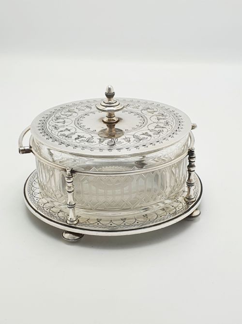 fig 1. Lovely Antique Victorian Silver Plate & Cut Glass Serving Dish – circa 1880