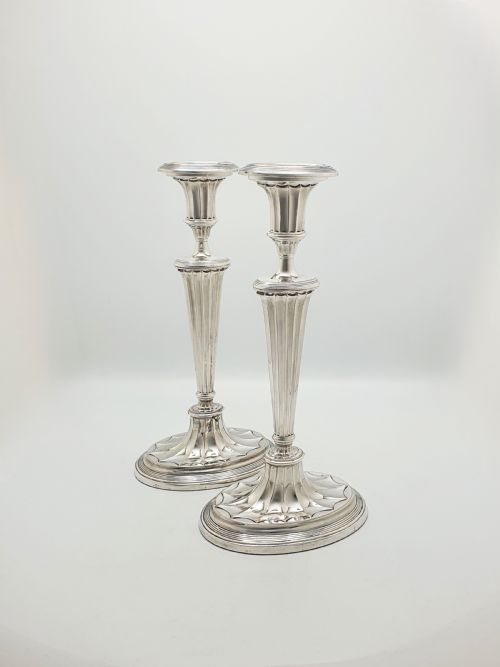 Nice Pair of Antique Edwardian Fluted Column Candlesticks – Circa 1905