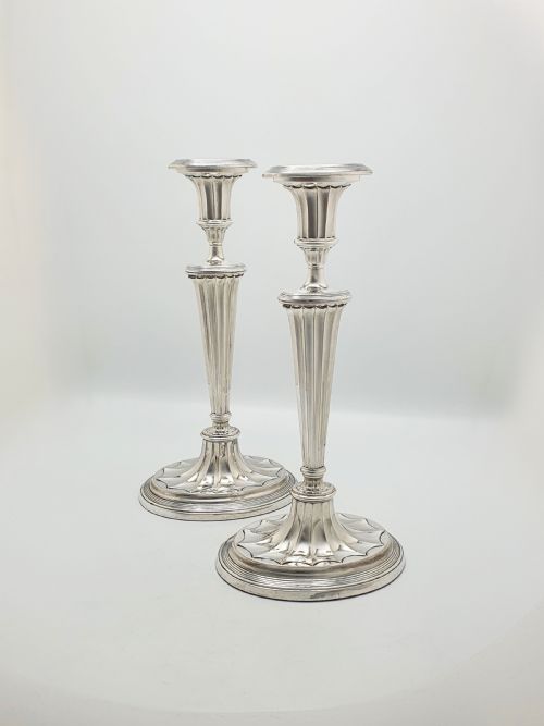 fig 1. Nice Pair of Antique Edwardian Fluted Column Candlesticks – circa 1905