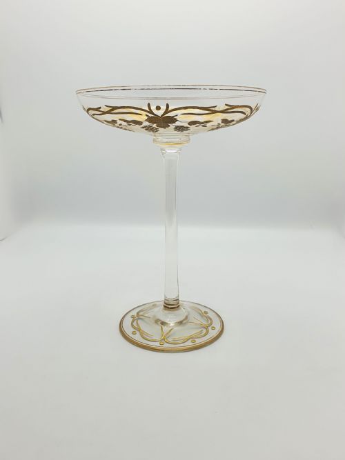 GORGEOUS ANTIQUE GILDED GLASS TAZZA WITH GRAPEVINE DECORATION CIRCA 1900 - ADDITIONAL PHOTO 4