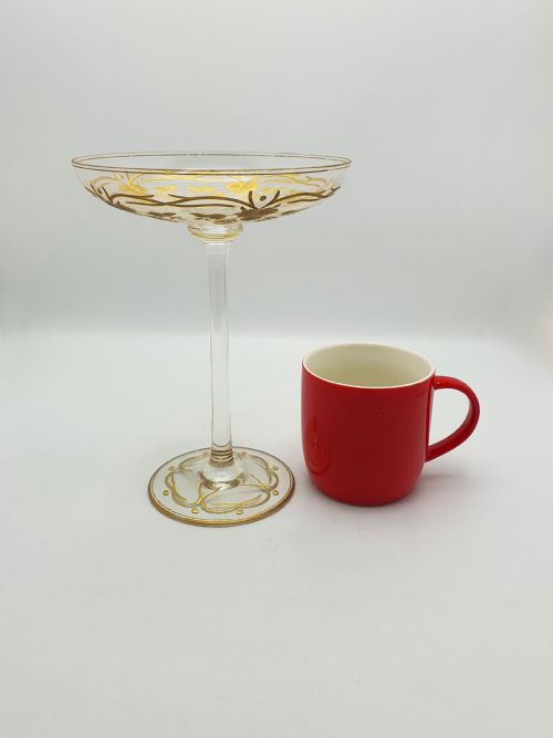GORGEOUS ANTIQUE GILDED GLASS TAZZA WITH GRAPEVINE DECORATION CIRCA 1900 - ADDITIONAL PHOTO 6