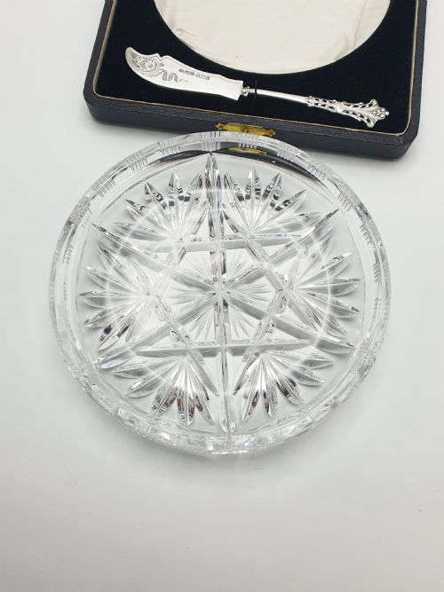 FABULOUS LARGE EDWARDIAN CUT CRYSTAL BUTTER DISH STERLING SILVER SPREADER 1903 - ADDITIONAL PHOTO 4
