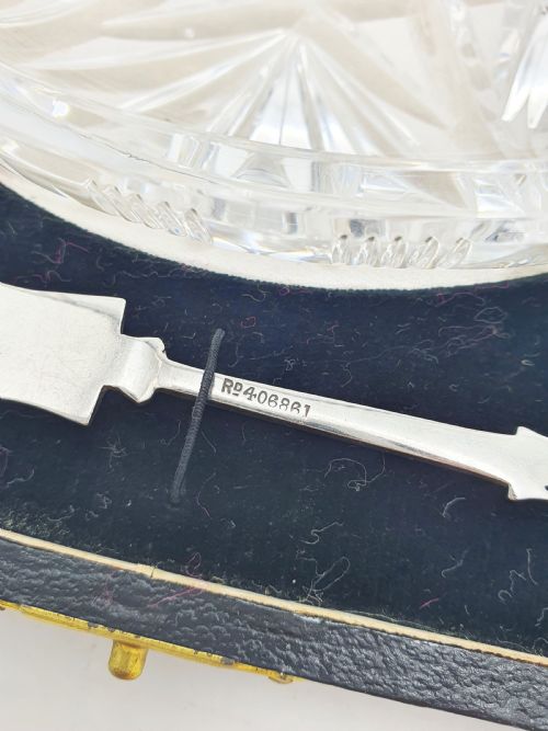 FABULOUS LARGE EDWARDIAN CUT CRYSTAL BUTTER DISH STERLING SILVER SPREADER 1903 - ADDITIONAL PHOTO 8
