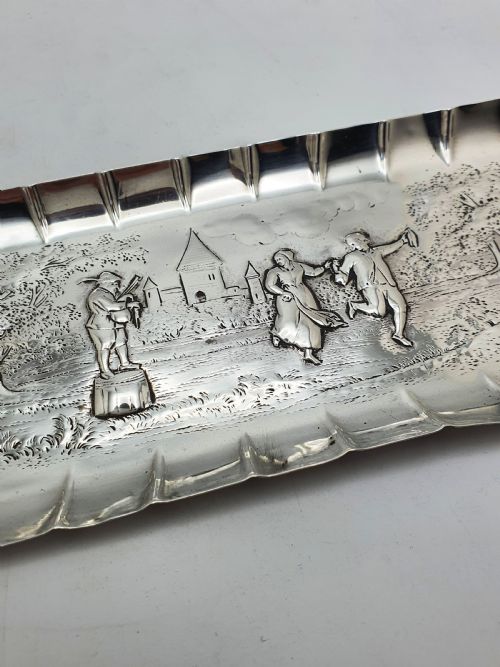 NICE STERLING SILVER EMBOSSED TRAY DANCING COUPLE MUSICIAN 1883 - ADDITIONAL PHOTO 1