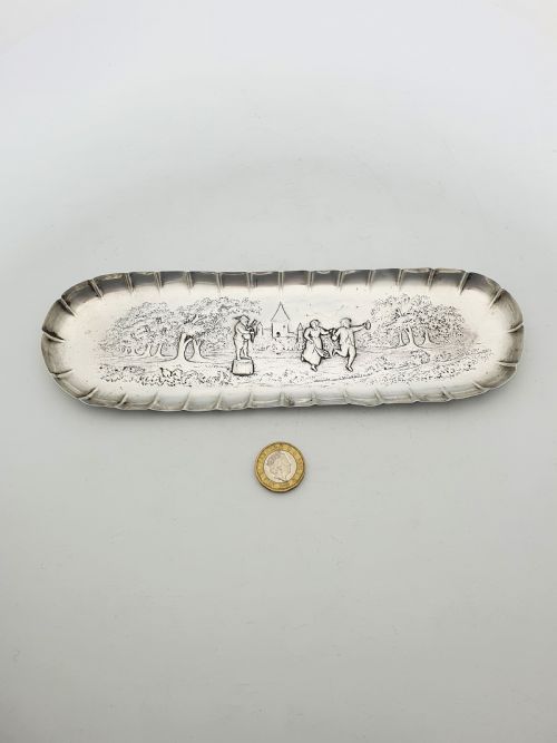 NICE STERLING SILVER EMBOSSED TRAY DANCING COUPLE MUSICIAN 1883 - ADDITIONAL PHOTO 5