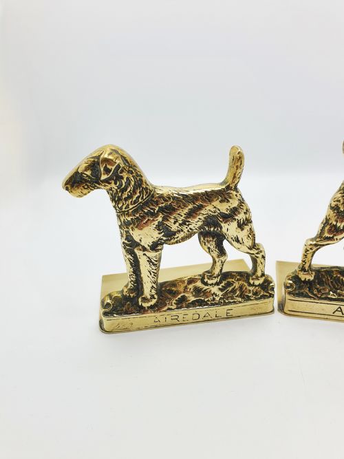 fig 1. Pair of Vintage Solid Brass Airedale Terrier Dog Bookends – circa 1930