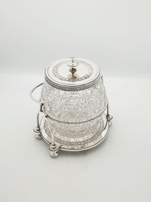 fig 1. Stunning Antique Victorian Silver Plated & Cut Glass Biscuit Box – circa 1890