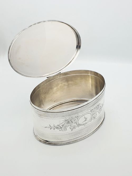 fig 1. Lovely Antique Victorian Oval Silver-Plated Biscuit Box – circa 1880