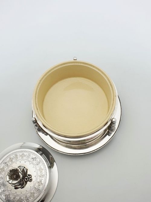 fig 2. Antique Victorian Hand-Painted Ceramic and Silver Plate Serving Dish – circa 1890