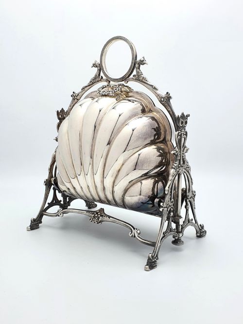 fig 1. Fantastic Antique Victorian Shell Shaped Folding Biscuit Box - circa 1880