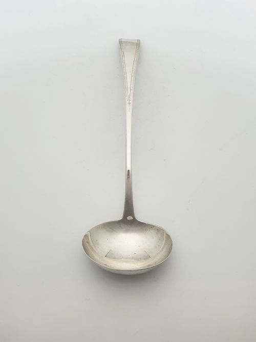 Large Antique Georgian Sterling Silver Soup Ladle with Threaded Border - 1824