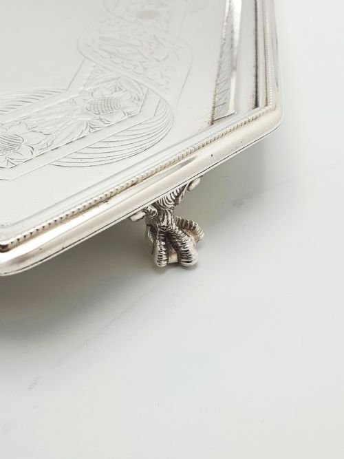 fig 1. Nice Antique Oblong Silver-Plated Serving Tray with Delicate Floral Scrollwork – circa 1880