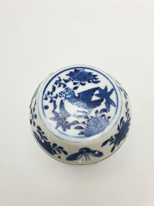 fig 1. Antique Chinese Blue and White Covered Jar with Bird & Floral Motif – circa 1860