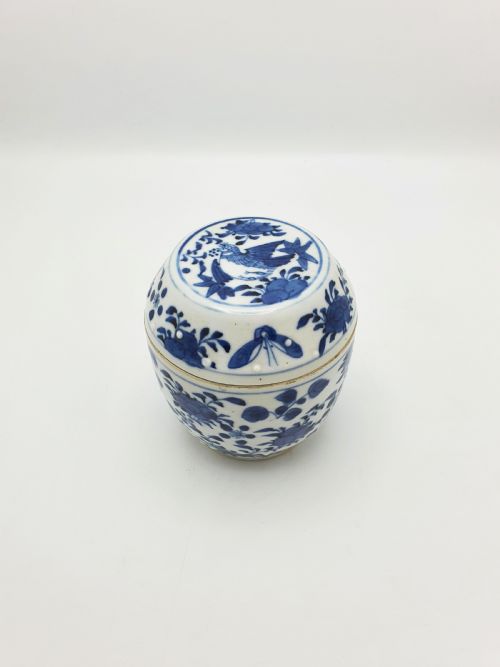 fig 2. Antique Chinese Blue and White Covered Jar with Bird & Floral Motif – circa 1860