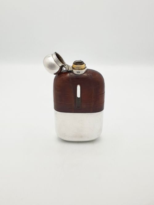 NICE ANTIQUE SILVER PLATE CROCODILE HIP FLASK CIRCA 1900 - ADDITIONAL PHOTO 2