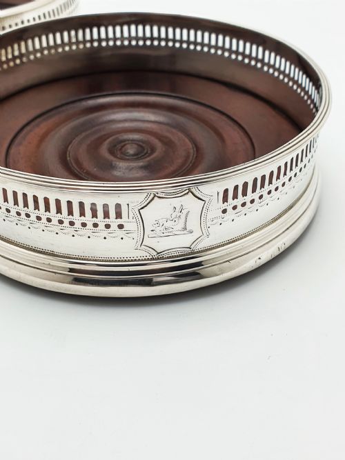 fig 1. Pair of Antique Georgian Sterling Silver & Mahogany Wine Coasters – circa 1800