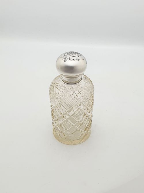ANTIQUE EDWARDIAN CUT GLASS SCENT BOTTLE WITH STERLING SILVER LID 1903 - ADDITIONAL PHOTO 1