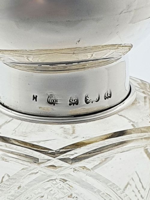 ANTIQUE EDWARDIAN CUT GLASS SCENT BOTTLE WITH STERLING SILVER LID 1903 - ADDITIONAL PHOTO 2