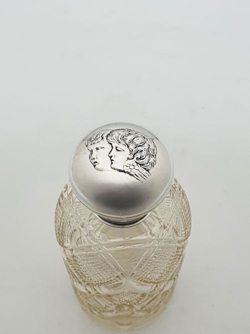 ANTIQUE EDWARDIAN CUT GLASS SCENT BOTTLE WITH STERLING SILVER LID 1903 - ADDITIONAL PHOTO 3