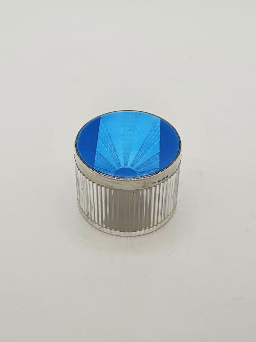 fig 1. Stunning Art Deco Silver & Blue Guilloché Enamel Vanity Jar - 1932