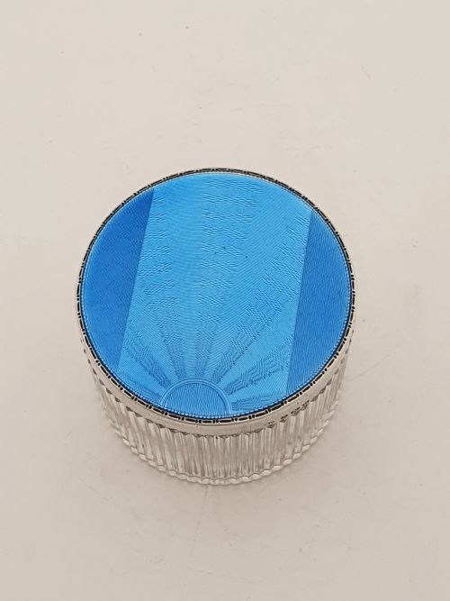 fig 2. Stunning Art Deco Silver & Blue Guilloché Enamel Vanity Jar - 1932