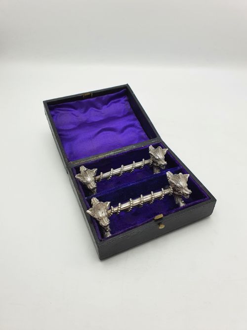 fig 1. Stunning Pair of Antique Victorian Sterling Silver Boar’s Head Knife Rests - 1867