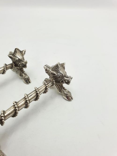 fig 2. Stunning Pair of Antique Victorian Sterling Silver Boar’s Head Knife Rests - 1867