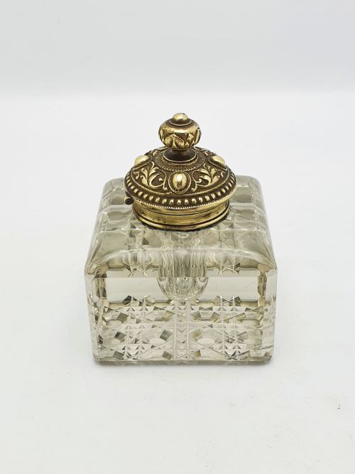 LOVELY ANTIQUE VICTORIAN GRAND TOUR BRASS CUTGLASS INKWELL CIRCA 1890 - ADDITIONAL PHOTO 7