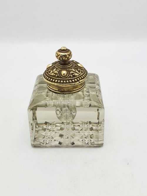 LOVELY ANTIQUE VICTORIAN GRAND TOUR BRASS CUTGLASS INKWELL CIRCA 1890 - ADDITIONAL PHOTO 8