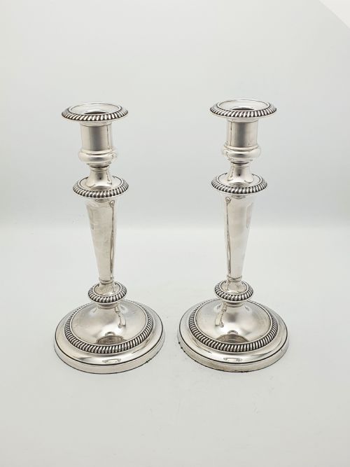 fig 1. Nice Pair of Antique Silver-Plated Neoclassical Style Candlesticks – circa 1920