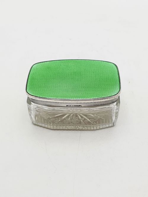 ART DECO STERLING SILVER GUILLOCH ENAMEL AND ETCHED GLASS JAR LONDON 1929 - ADDITIONAL PHOTO 5