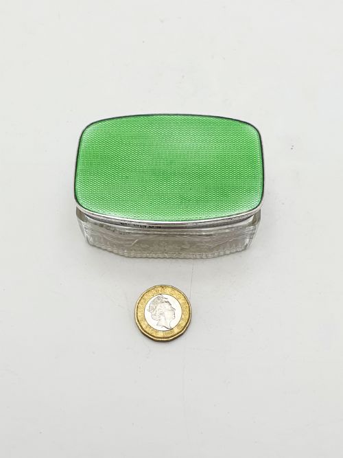 ART DECO STERLING SILVER GUILLOCH ENAMEL AND ETCHED GLASS JAR LONDON 1929 - ADDITIONAL PHOTO 11