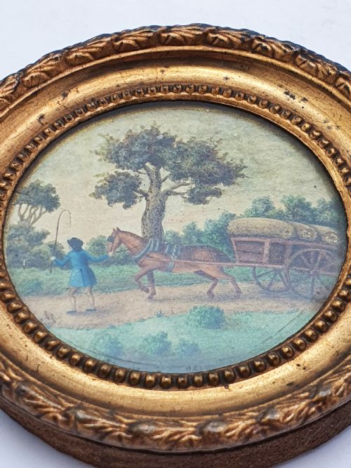 fig 2. Miniature Hand-Painted Victorian Pastoral Scene in Gilt Gesso Frame – circa 1850