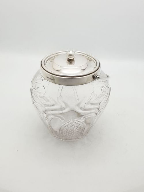 fig 1. Antique Cut Glass and Sterling Silver Biscuit Barrel - 1896
