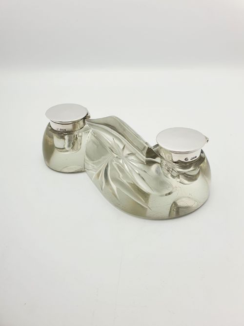 Antique Edwardian Cut Glass & Silver-top Double Inkstand – London, 1909