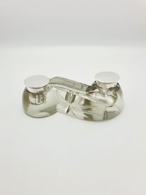 fig 1. Antique Edwardian Cut Glass & Silver-Top Double Inkstand – London, 1909