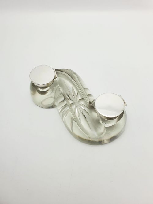 fig 2. Antique Edwardian Cut Glass & Silver-Top Double Inkstand – London, 1909