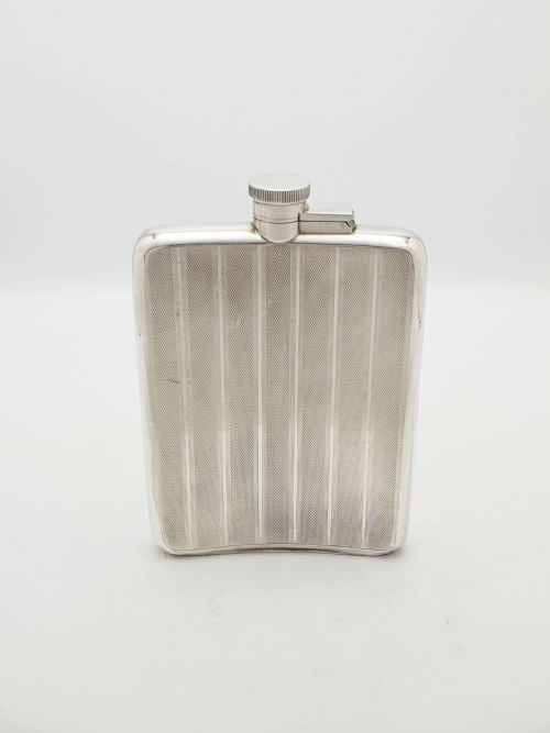ELEGANT LARGE ART DECO STERLING SILVER HIP FLASK 1928 - ADDITIONAL PHOTO 1